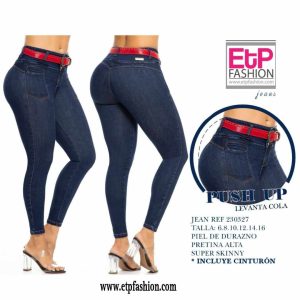 Blue Jeans With Red Belt For Women Ref:230327