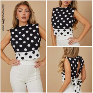 Womens Crop Top With Black And White Circles