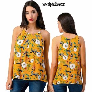Mustard Yellow Round Neck Sleeveless Blouse