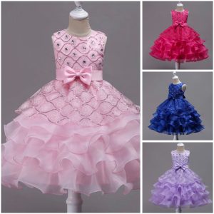 Girls Dress In Various Colors With an off the Shoulder Design and Bow in Front