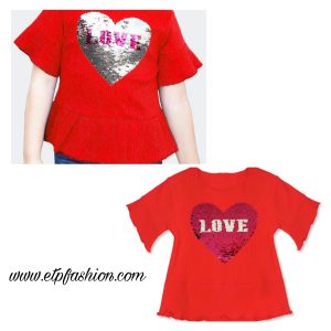 Girl's Red Blouse with Sequin Heart