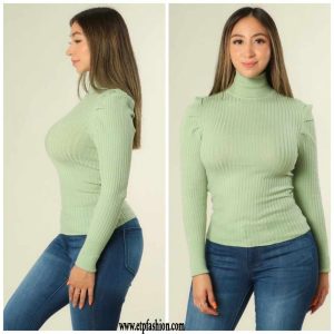 Hope green long sleeve high neck blouse