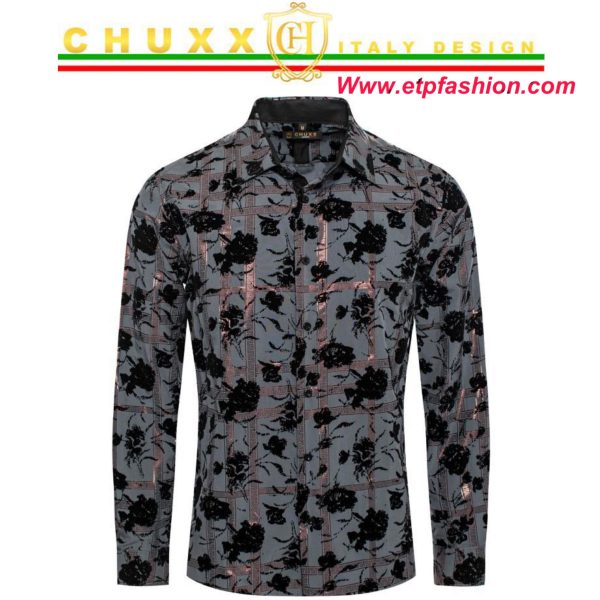 Grey Long Sleeve Printed Shirt For Men