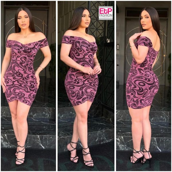 Womens Dress Pink With Black Print