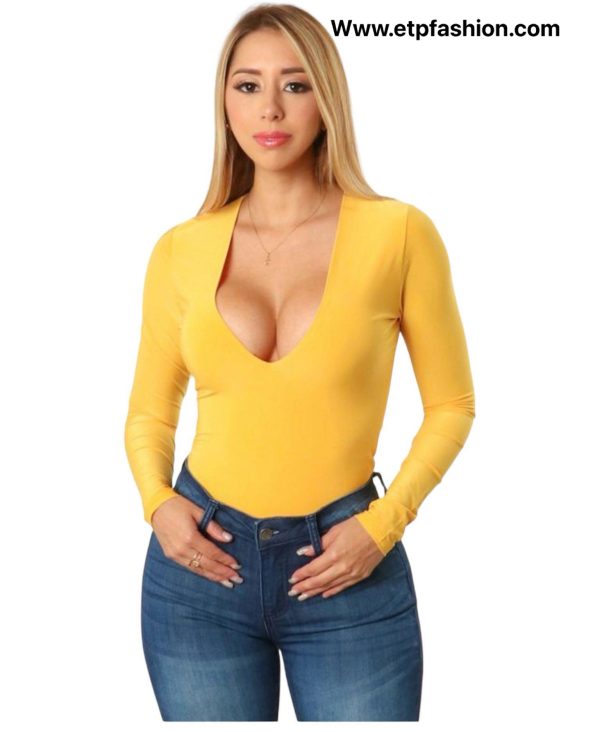 Mustard Long Sleeve Bodysuit For Women