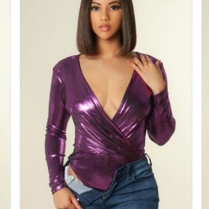 Purple Long Sleeve Bodysuit For Women