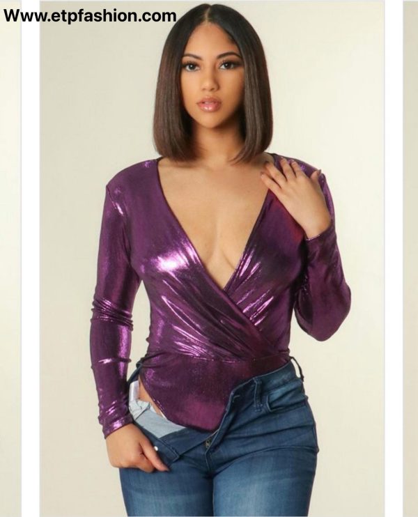 Purple Long Sleeve Bodysuit For Women