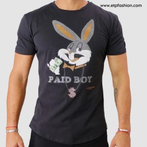 Black Mens T-shirt With Box Bunny Drawing Ref:SS482801