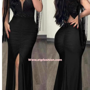 Long Black Sexy Open Back Dress For Women