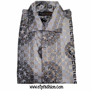 Men T-shirt Short Sleeve Formal In White With Gold And Black