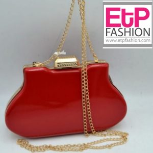 Women's red cross body purse with gold color chain