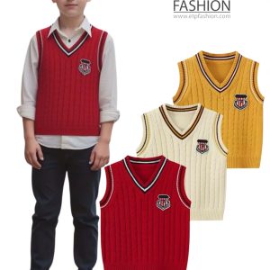 Boys' T-shirt sleeveless V-neck tree colors