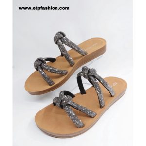 Black  Sandals With Silver Decoration