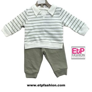 2 Piece Set Baby Boys Long Sleeve Shirt And Pants Color Green with Beige