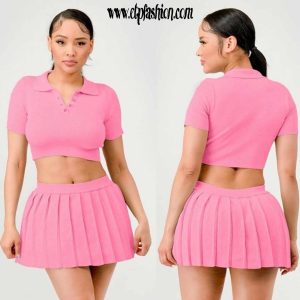 Women's 2-piece set short skirt and crop top in pink