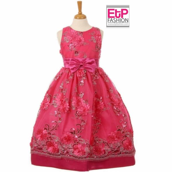 Dress Girl's In Colors Fucsia And Champagne