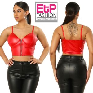 Women's red leather crop top