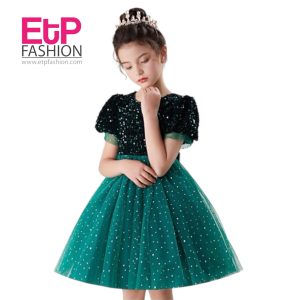Dark green sequined dress for girls