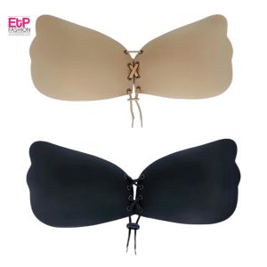 Women's bra with adhesive cups in two different colors