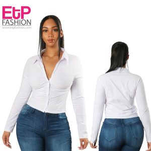 Women's long-sleeved button-down shirt, white