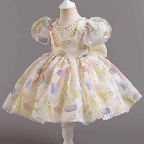Colorful Pearl-Detail Dress for Girls - Image 2