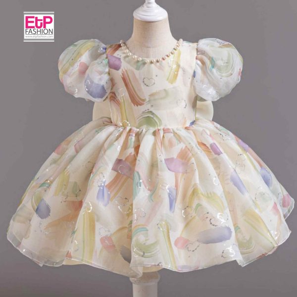 Colorful Pearl-Detail Dress for Girls